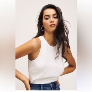 Dynamite Open Back Round Neck Zip  Sleeveless Blouse